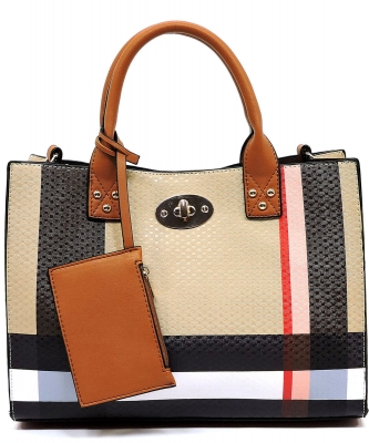 Plaid Check Printed 3-in-1 Satchel Bag BT2703 TAN